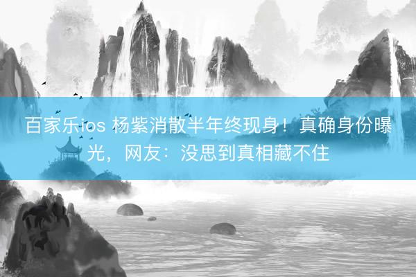 百家乐ios 杨紫消散半年终现身！真确身份曝光，网友：没思到真相藏不住